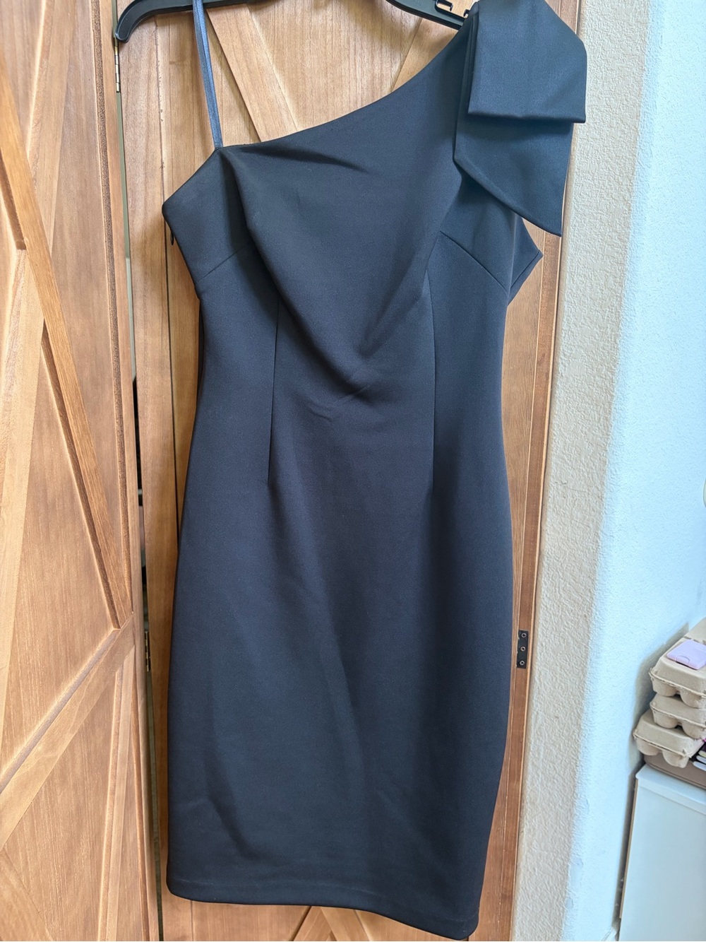 Eliza J Black One-Shoulder Sheath Dress with Bow Detail